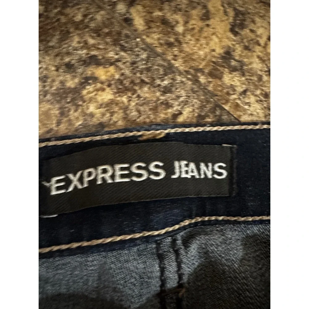 Express Jeans Womens 12L Legging Mid Rise Dark Wash Distressed Denim Blue Pants